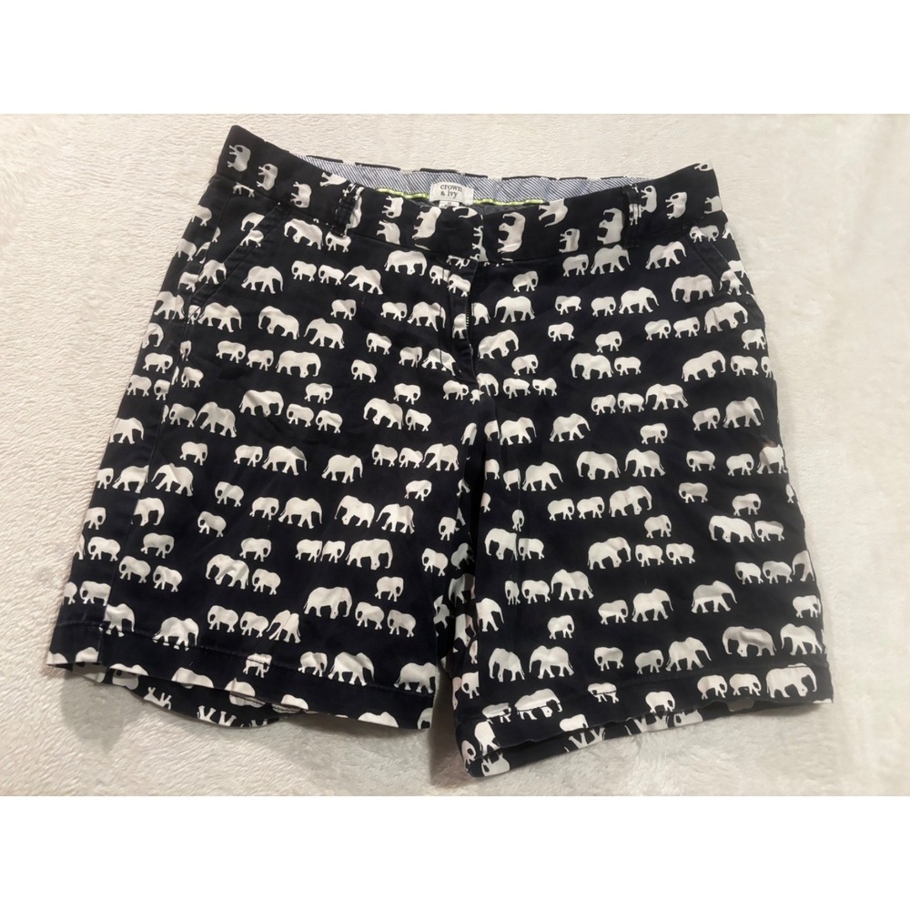 Crown‎ & Ivy Women Shorts Size 12 Blue White Elephant Chino Casual Preppy